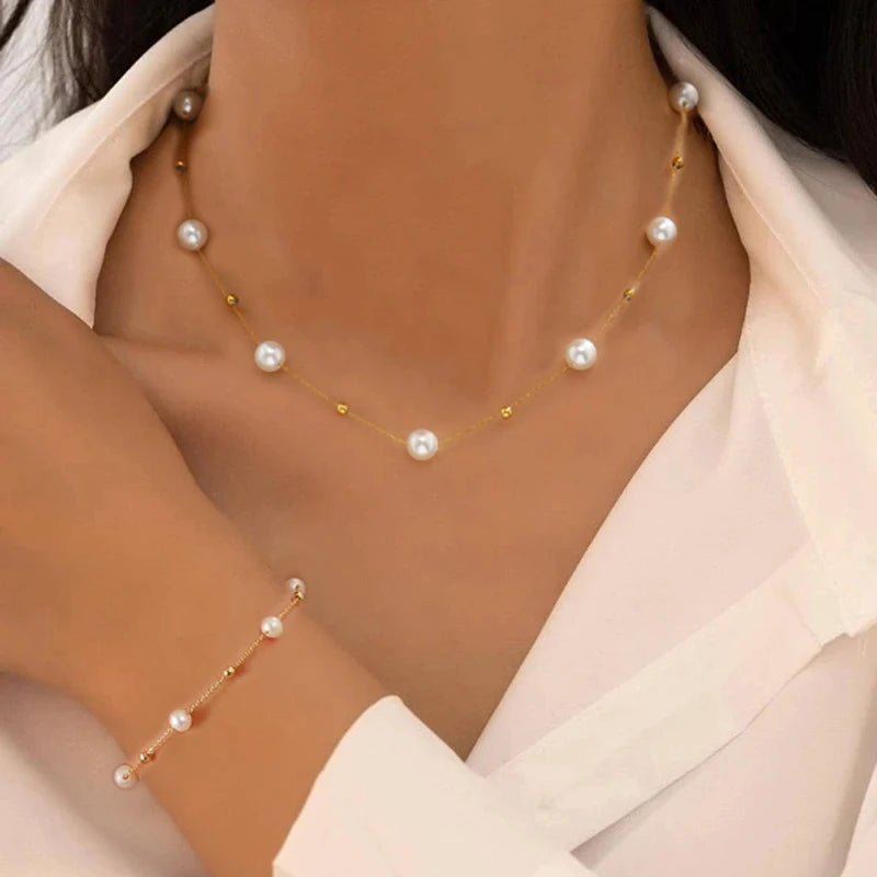 Ensemble Collier Bracelet Croix Perles Doré – Bijoux Bohème Classique