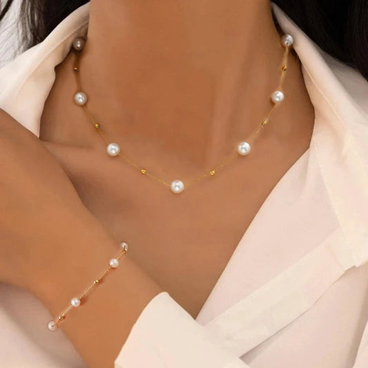 Ensemble Collier Bracelet Croix Perles Doré – Bijoux Bohème Classique