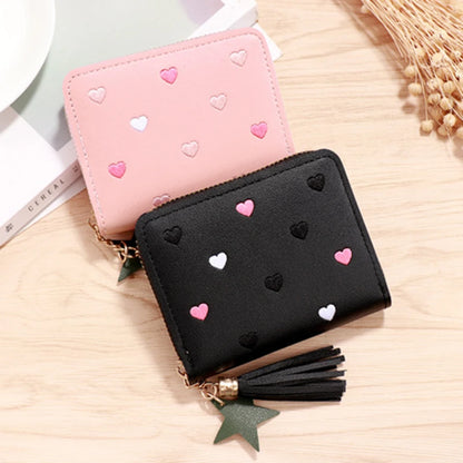 Portefeuille Femme Mini Court Pompon Zippé - Porte-Monnaie Cuir PU Cute Porte-Carte Main Vert