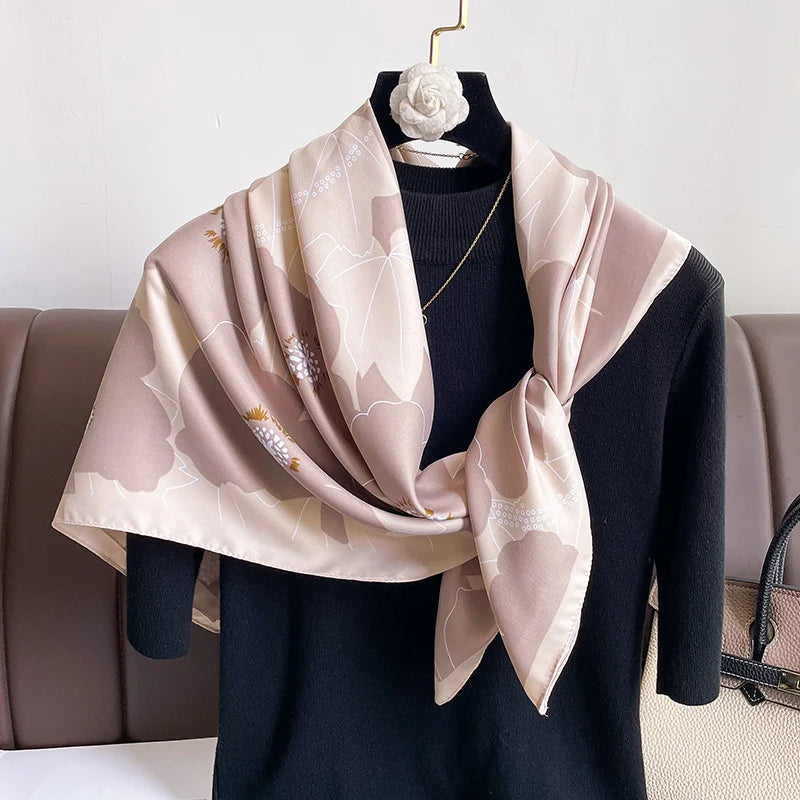 Foulard Carré Soie Twill Design Femme - Écharpe Hijab Bandana Châle Luxe Headband