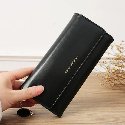 Portefeuille Femme Long Cuir PU Bleu Marine - Porte-Cartes Multifonction Pliable Clutch