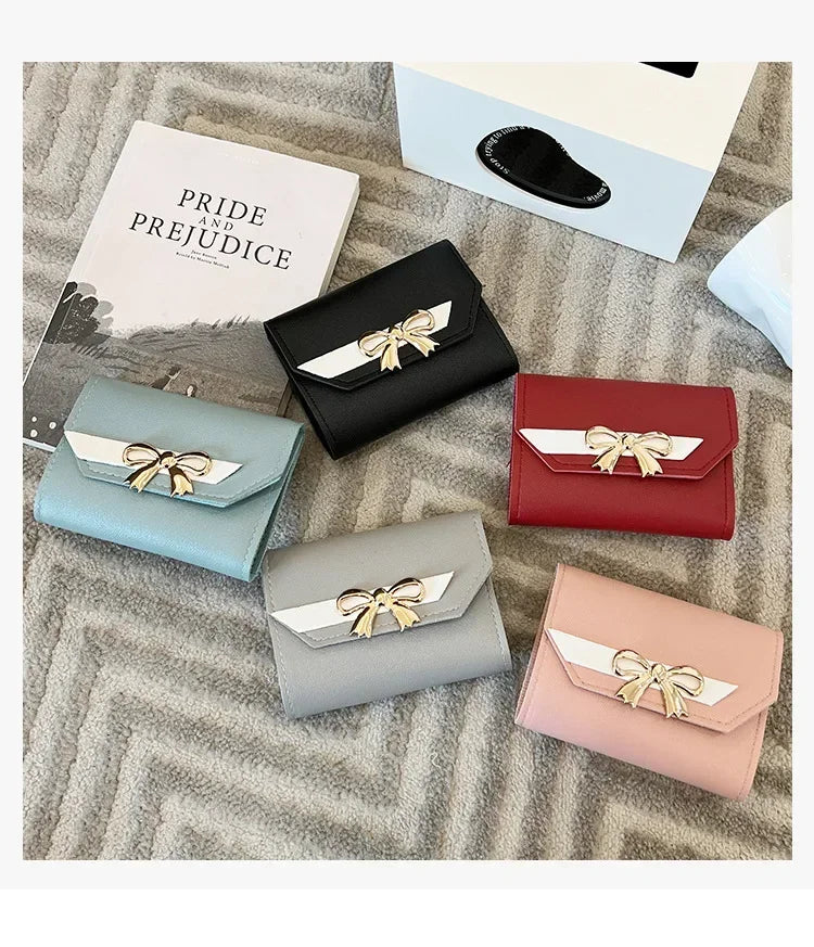 Portefeuille Femme Court Nœud Pliable - Clutch Bag Porte-Cartes Cuir PU Fashion