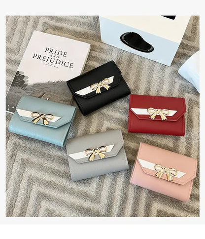 Portefeuille Femme Court Nœud Pliable - Clutch Bag Porte-Cartes Cuir PU Fashion
