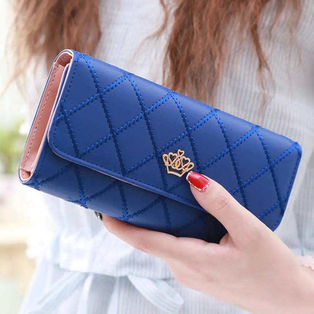 Portefeuille Long Femme Tri-Fold Cuir PU - Clutch Multi-Fonctions Porte-Cartes