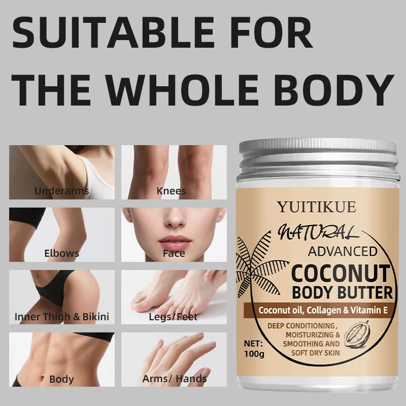 Crème Corps Naturelle Noix de Coco 100g - Huile Coco Collagène Hydratation Profonde Absorption Rapide Peau Sèche