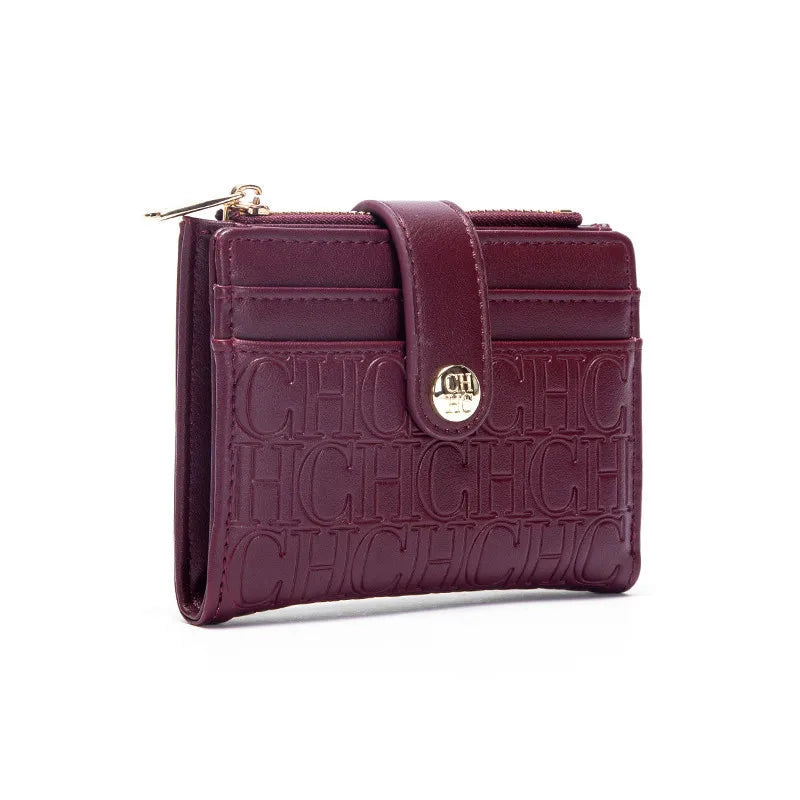 Portefeuille Femme Luxe Rétro Carré Bouton - Porte-Carte Pince Billets Compact Léger Classique