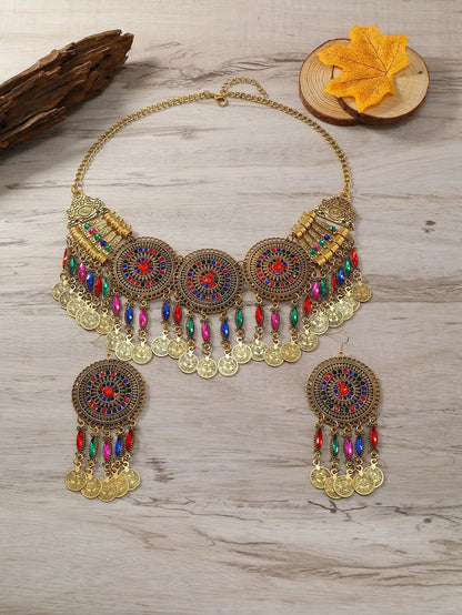 Ensemble Bijoux Bohème Gypsy Pièces Cristal – Collier Boucles Tribal