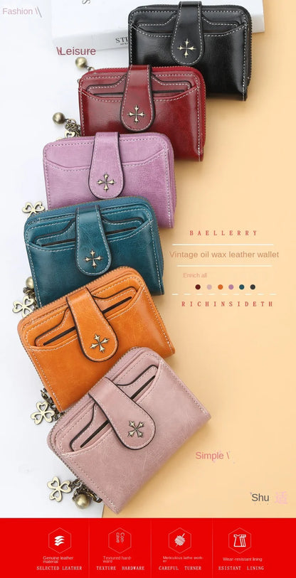 Portefeuille Femme Court Cuir PU Noir - Porte-Monnaie Hasp avec Porte-Cartes et Compartiment Pièces