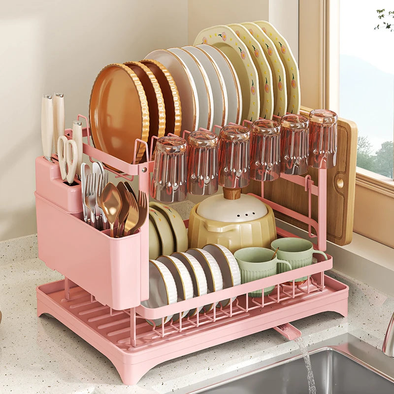Égouttoir à Vaisselle 2 Étages - Organisateur de Cuisine Pliable