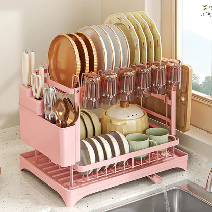 Égouttoir à Vaisselle 2 Étages - Organisateur de Cuisine Pliable