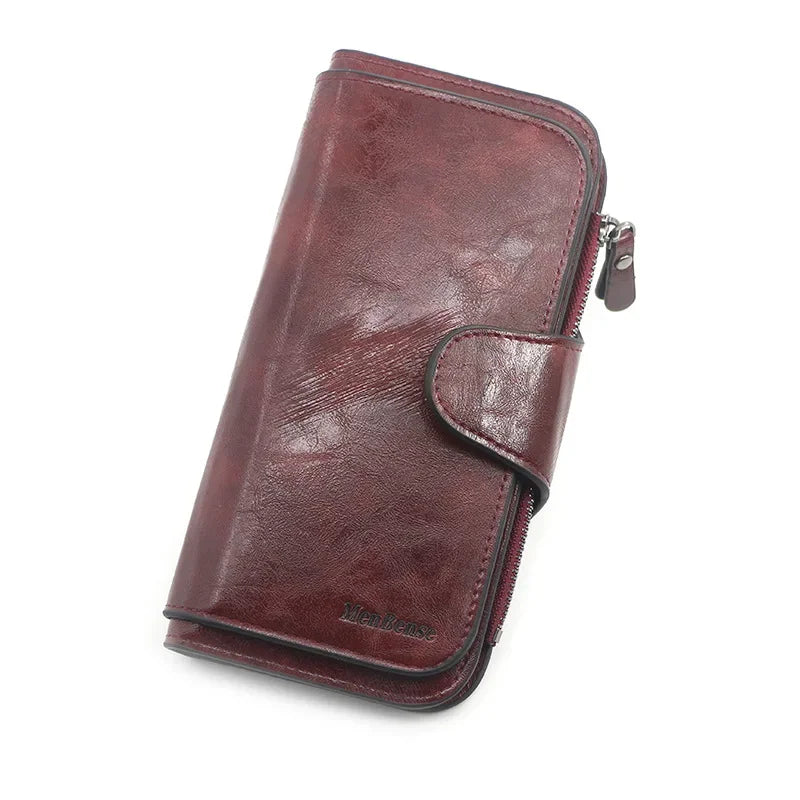 Portefeuille Femme Cuir Vintage Tri-Fold - Wallet Porte-Téléphone Coin Purse Carteira Feminina