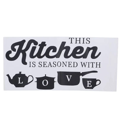 Sticker Mural Cuisine "This Kitchen is Seasoned with Love" - Autocollant Décoratif 60×28cm