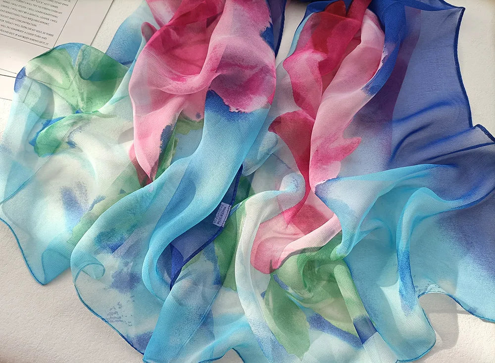 Foulard Écharpe Georgette Dégradé Rose Femme - Bandana Châle Été Protection Solaire Plage