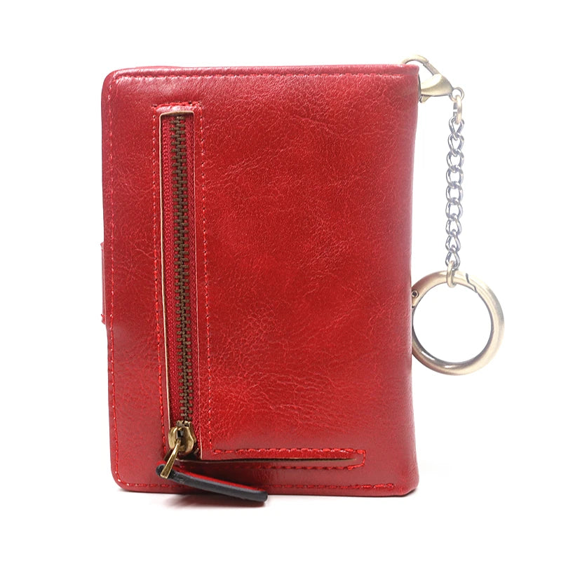 Portefeuille Femme Cuir Rétro Rouge - Porte-Monnaie Court Bifold avec Porte-Cartes Détachable