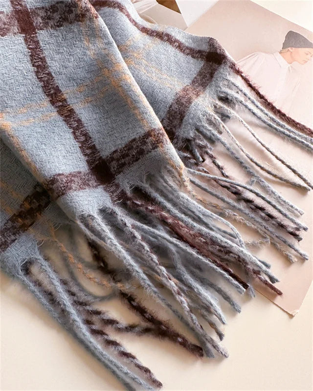 Women's Cashmere Scarf - Warm Checkered Shawl for Winter