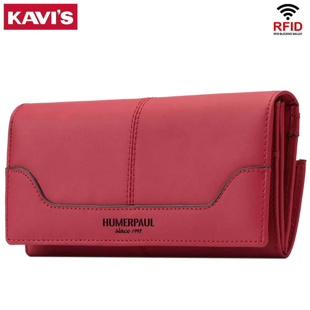 Portefeuille Femme Cuir Véritable Long RFID - Carteras Luxe avec Porte-Monnaie