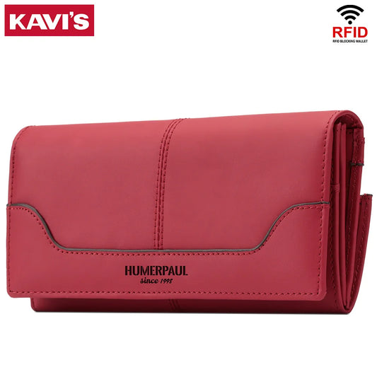 Women's Genuine Leather Long RFID Wallet - Carteras Luxury with Coin Purse