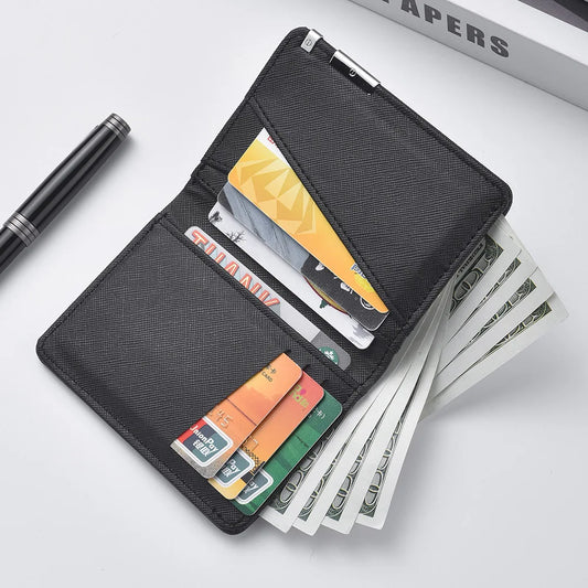 Men's Slim Synthetic Leather Wallet - Minimalist Business Card Holder with Multiple Geometric Slots