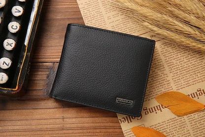 Portefeuille Homme Cuir Véritable - Porte-Cartes Court Premium Noir