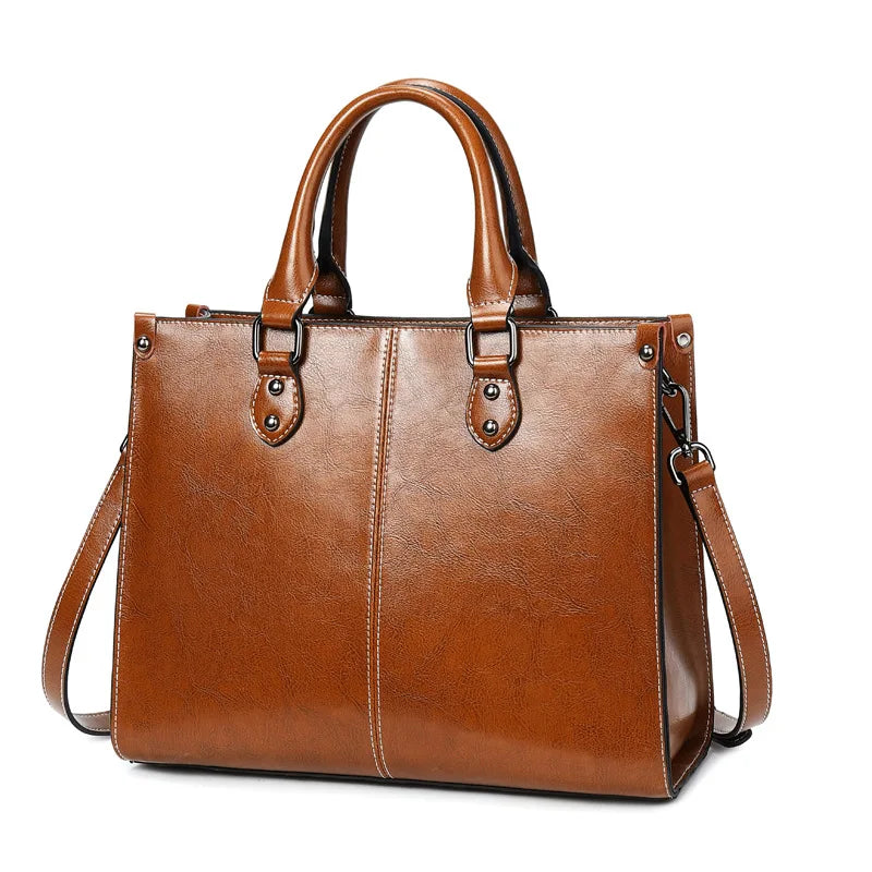 Sac Tote Femme Cuir Véritable Vachette - Grande Capacité Shopping Office 2026