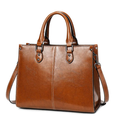 Sac Tote Femme Cuir Véritable Vachette - Grande Capacité Shopping Office 2026