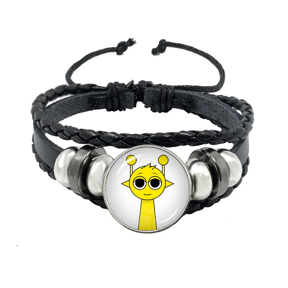 Bracelet Sprunki Incredibox Personnage Anime – Cuir Multicouche Tressé Fait Main