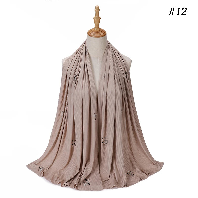 Foulard Hijab Jersey Côtelé Femme - Écharpe Musulman Stretch Paillettes Châle Islamique