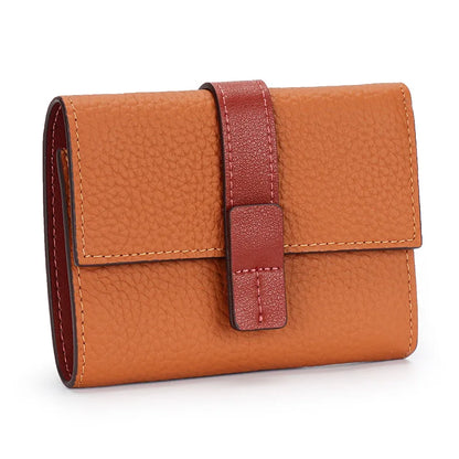 Portefeuille Femme Court Cuir Véritable Trifold - Porte-Monnaie Zippé Grande Capacité Contraste Marron
