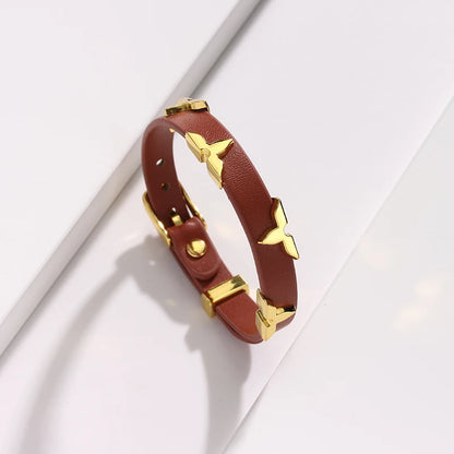 Bracelet Cuir Clous Papillon Dorés — Ajustable, Unisexe, 6 Coloris