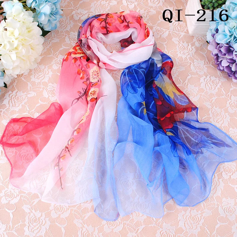 Foulard Écharpe Georgette Dégradé Fleur Femme - Bandana Châle Hijab Été Protection Solaire