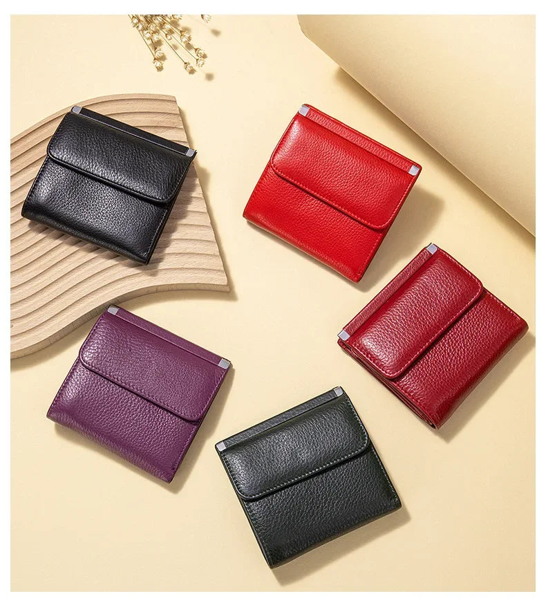 Portefeuille Femme Bifold Cuir Véritable Compact - Porte-Monnaie Slim Court Lovers