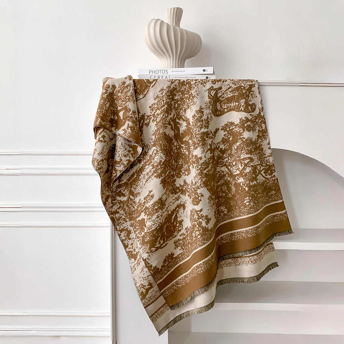 Foulard Écharpe Cachemire Luxe Femme Hiver - Châle Pashmina Rayé Imprimé Poncho Franges