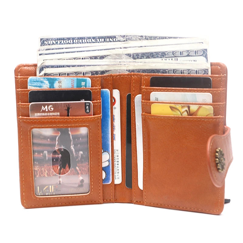 Portefeuille Femme Cuir Rétro Rouge - Porte-Monnaie Court Bifold avec Porte-Cartes Détachable