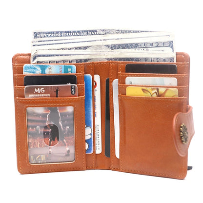Portefeuille Femme Cuir Rétro Rouge - Porte-Monnaie Court Bifold avec Porte-Cartes Détachable