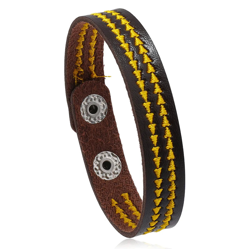 Bracelet en Cuir Tissé Enroulé pour Homme - Style Hip-Hop Rock avec Accents Acier