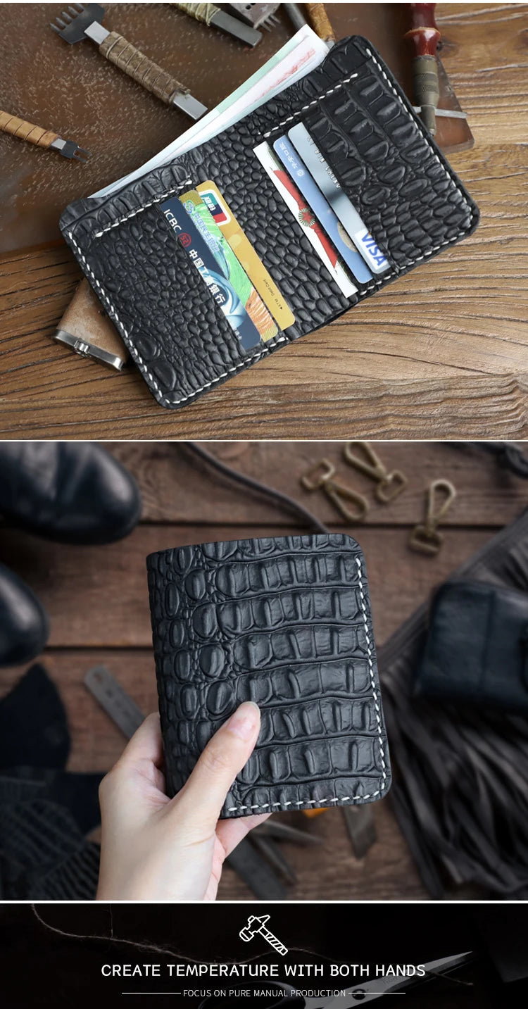 Portefeuille Cuir Véritable Luxe Fait Main Bifold - Porte-Carte Crédit Court Homme Femme Portable