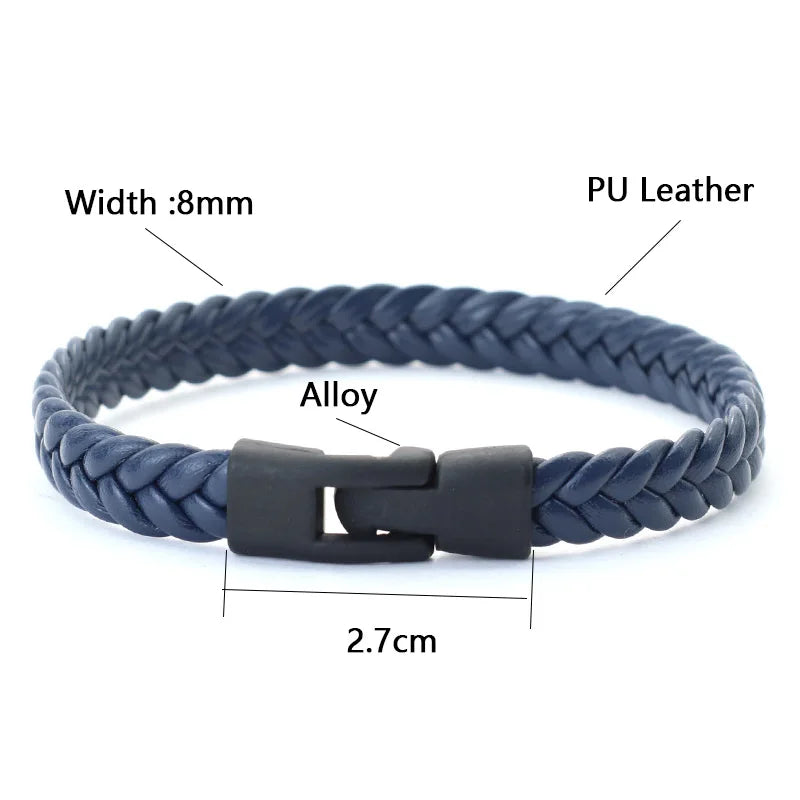 Bracelet Cuir Tressé Homme — Style Vintage, Fait Main, Fermoir Easy-Hook