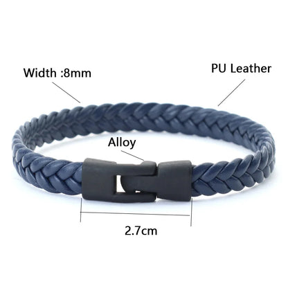 Bracelet Cuir Tressé Homme — Style Vintage, Fait Main, Fermoir Easy-Hook