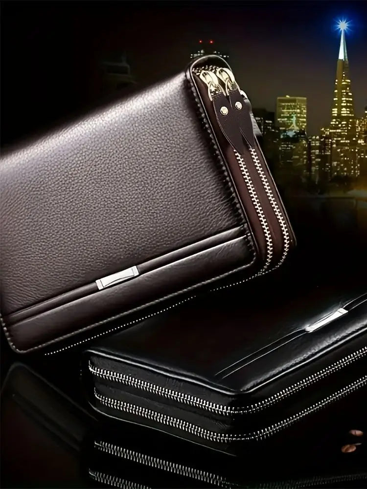 Portefeuille Homme Long Cuir Clutch Business - Porte-Cartes Téléphone Grande Capacité