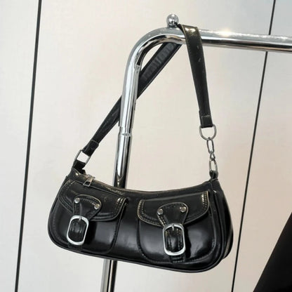 Sac Épaule Femme Cuir PU Y2K Vintage - Petit Sac Aisselle Double Poche Design Fashion Clutch Purse