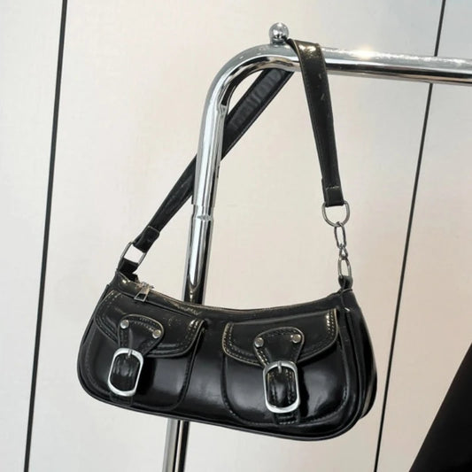 Sac Épaule Femme Cuir PU Y2K Vintage - Petit Sac Aisselle Double Poche Design Fashion Clutch Purse
