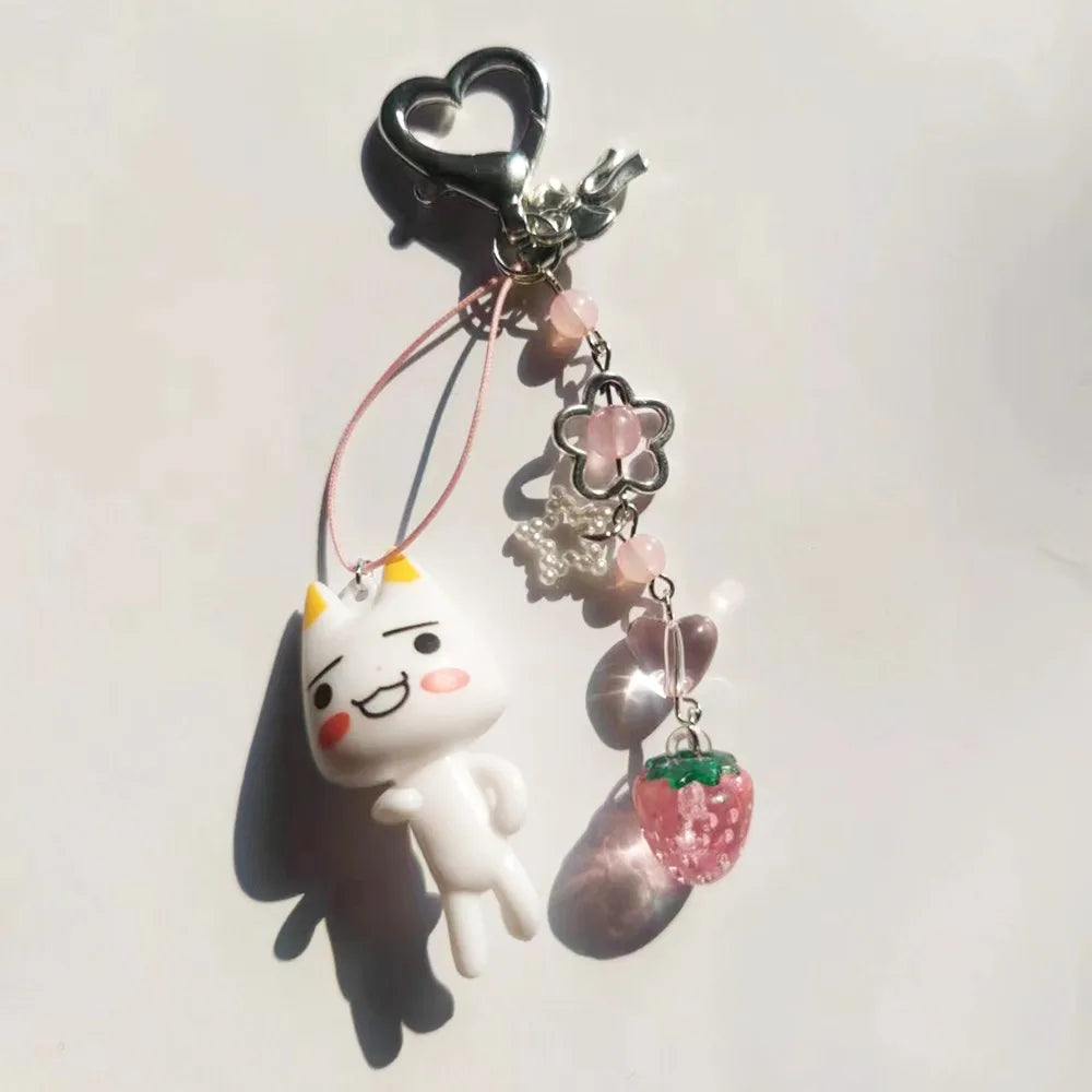 Porte-Clés Kawaii Perles Fraise Animé – Charm Sac Y2K Mignon