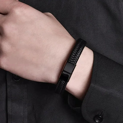 Bracelet Cuir PU Noir Magnétique Homme – Maturité & Élégance Masculine