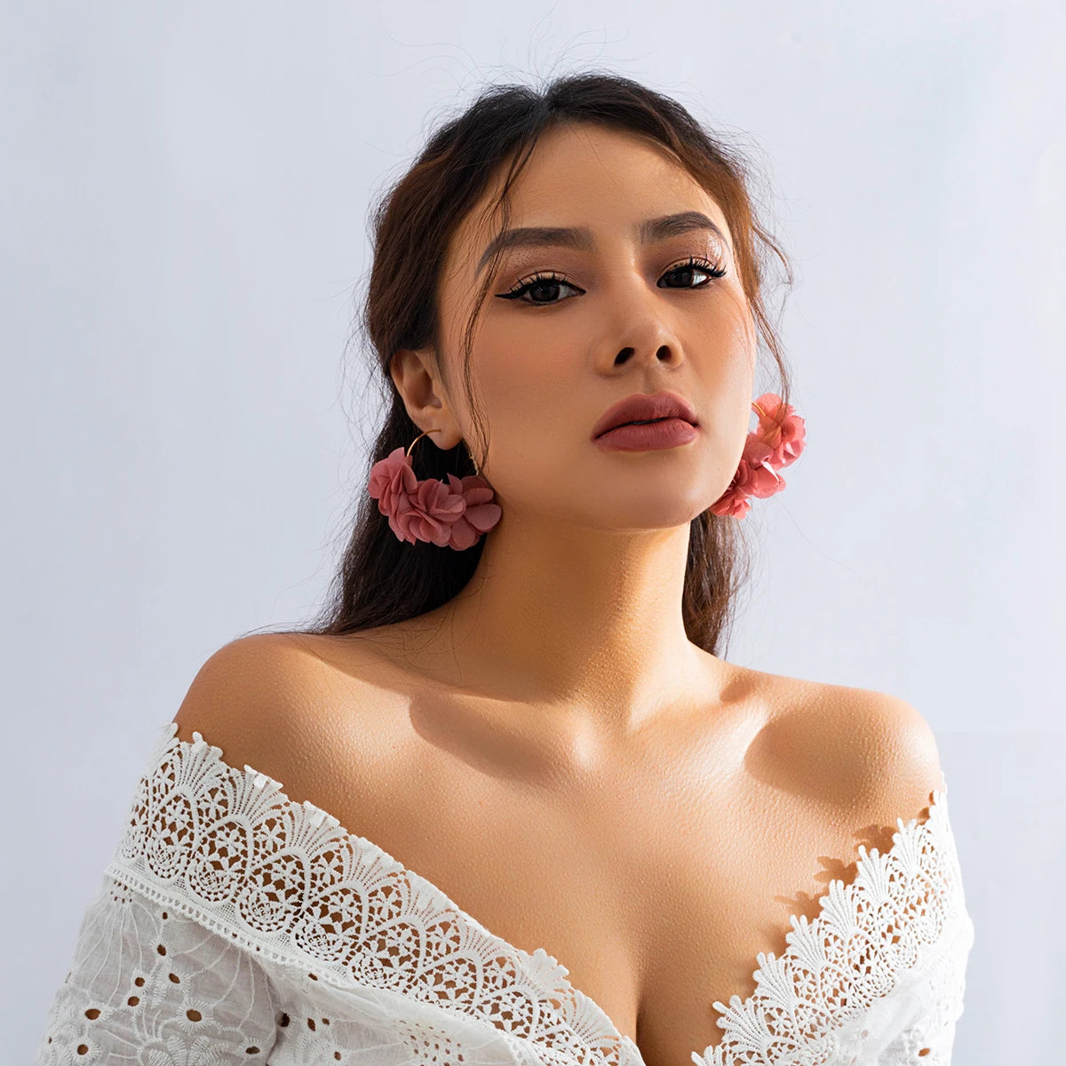Boucles d'Oreilles Créoles Rose Tissu Pendentif Bohème – Kpop Colorées Y2K Soirées Femme
