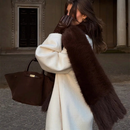 Faux Fur Scarf with Pom-poms - Long Thick Scarf for Women