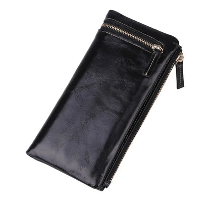 Portefeuille Femme Cuir Véritable Long - Porte-Monnaie Luxe Huile Végétale Casual