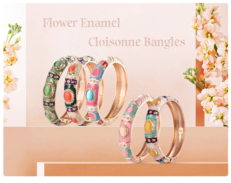 Bracelet Jonc Émail Cloisonné - Design Bohème Hawaï Inde Afrique