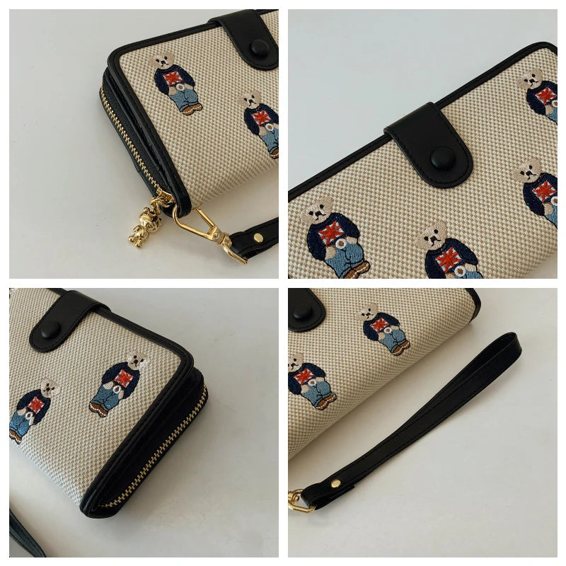 Portefeuille Femme Long Zippé Grande Capacité - Porte-Monnaie Bifold avec Dragonne Porte-Carte Designer Luxe