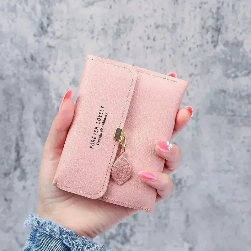 Portefeuille Femme Court Trifold Cuir PU Pompon - Clutch Coin Purse Hasp Luxe Fashion Tendance Violet