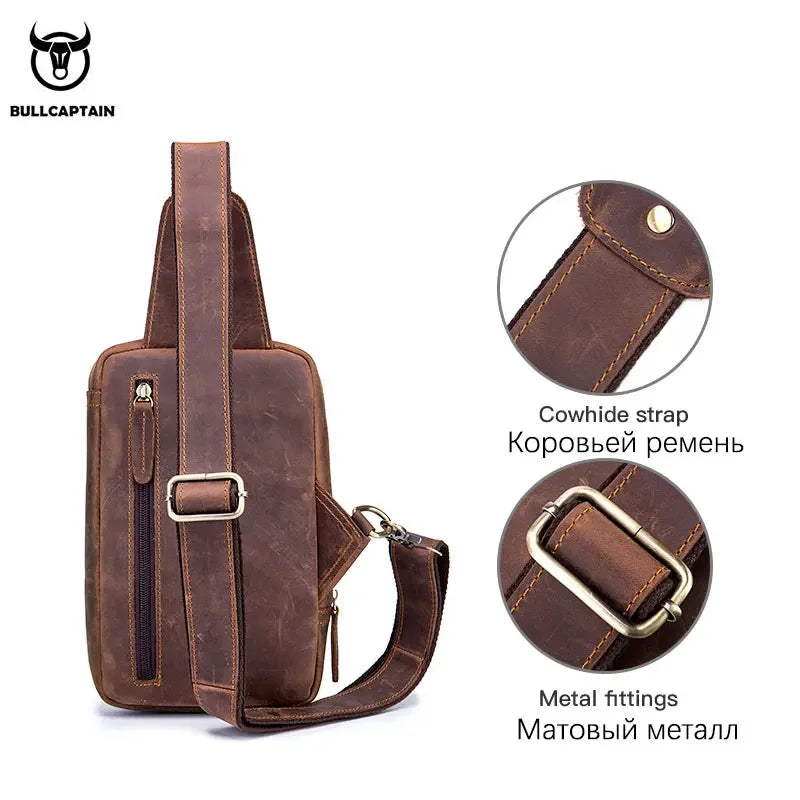 Sac Bandoulière Homme Cuir BULLCAPTAIN Crazy Horse - Sacoche Poitrine Voyage Rétro